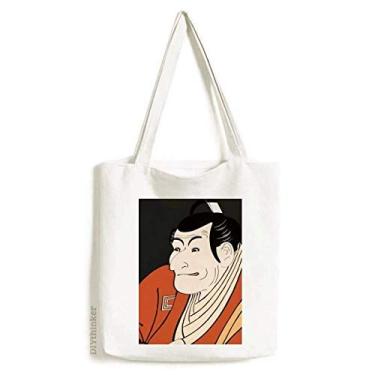 Imagem de Bolsa de lona estilo japonês Ukiyoe estilo quimono masculino bolsa de compras casual bolsa de mão