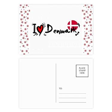 Imagem de I Love Denmark Bandeira da Palavra Love Heart Ilustration Christmas Christmas Flower Celebration Cartão postal Blessing Mailing Card