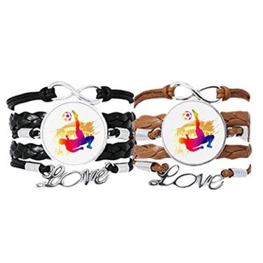 Imagem de DIYthinker Pulseira Cheered Football Player Bicycle Kick, alça de mão, pulseira de couro, conjunto duplo para presente