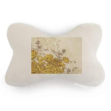 Imagem de DIYthinker Almofada para decoração de pescoço com flor de crisântemo amarelo para decoração de carro, almofada para apoio de cabeça