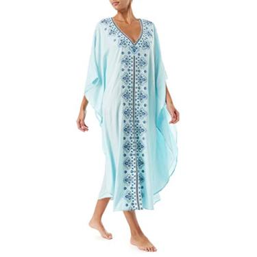 Imagem de Saída de praia feminina de manga curta com estampa floral, vintage, étnica, gola V, quimono, vestido longo e rodado