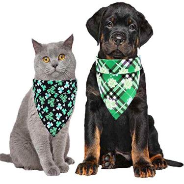 Imagem de Yu-Xiang Pacote com 2 Bandanas para Cachorro Bandana Dia de São Patrício Cachecol Listrado Gato Bandanas Estampa de Animais de Estimação Babadores Toalha de Saliva Cachorro Xampu Verde Lavável para Animais de EstimaçãoYu-Xiang L