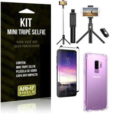 Imagem de Kit Mini Tripé Selfie Galaxy S9 Plus + Capa Anti + Película Vidro - Ar