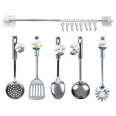 Imagem de Kit Utensílios de Cozinha em Aço Inox Jogo de Utensílios 6 Peças Com Suporte Premium M5 Armarinhos