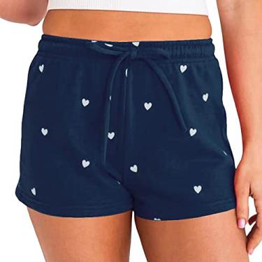 Imagem de Shorts femininos casuais verão shorts atléticos elásticos confortáveis shorts de cintura alta roupas de verão 2023, azul, GG (cintura 82cm)