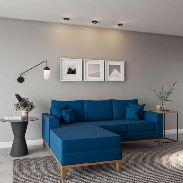 Imagem de sofá 3 lugares cotrin com chaise esquerdo linho azul marinho