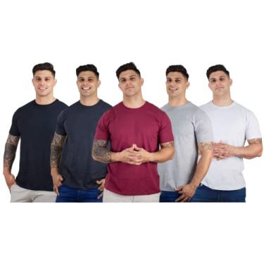 Imagem de Kit 5 Camisetas Básicas Masculinas Algodão Premium TRV Cor:1 Branca,1 Cinza,1 Grafite,1 Preta,1 Bordô;Tamanho:G