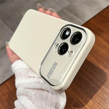 Imagem de Capa de proteção de câmera com lente de vidro temperado de silicone líquido de luxo para iPhone 13 12 14 Pro Max Capa de telefone à prova de choque de cor sólida, branco creme, para iPhone 13