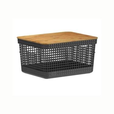 Imagem de Cesto Organizador Grid Com Tampa Em Bambu 8L Ou Bege