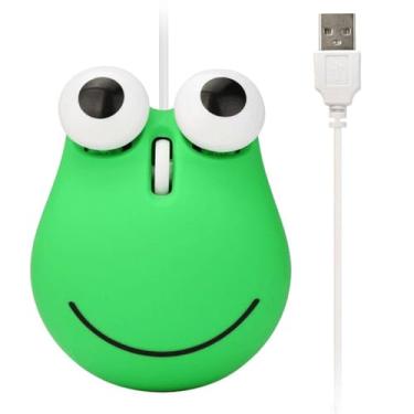 Imagem de Kokiya Ratos com fio com cabo USB de 135 cm de comprimento em forma de animal suave Plug and Play Ratos fofos ergonômicos de olhos grandes sapo verde para computador