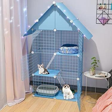 Imagem de Gaiolas Para Gatos Internas Grandes, Gaiola Para Gatos Com Caixa De Areia, Gaiola Dobrável Para Gatos, Gaiola Para Gatos Azul/rosa, Fácil De Montar, Vários Tamanhos,Rosa,75 * 39 * 147cm,Serene16