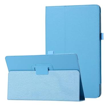 Imagem de Capa para tablet, capa de tablet com textura de couro para tablet compatível com Sony Xperia Z2 fino suporte dobrável protetor fólio capa traseira à prova de choque com suporte capa protetora (cor: azul claro)