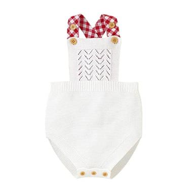 Imagem de Macacão para meninas menores de 18 anos recém-nascido bebê malha macacão de algodão sem mangas menino menina liso (branco, 0-3 meses)