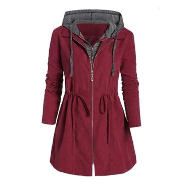 Imagem de AteecO Szie Jaqueta casual com capuz feminina preta inverno mosca espaço casaco feminino acolchoado, RD, XXG