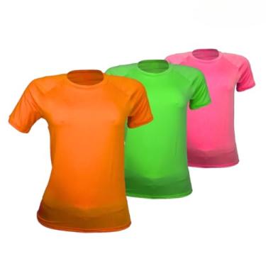 Imagem de 3 Camisetas Manga Curta Feminina Proteção UV50+ (P, Laranja Neon-Verde Neon-Rosa N)