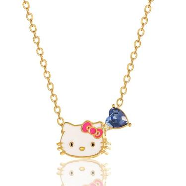 Imagem de Hello Kitty Colar Sanrio Gifts Pedra do mês de nascimento 45,7 cm, colar banhado a ouro 18 quilates, licença oficial da joia, Latão, Pedra de vidro