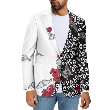 Imagem de Sprowallow Blazer masculino casual casaco esportivo jaqueta moderna ajuste um botão lapela entalhada terno de negócios com bolsos, Emenda de flor de borboleta, 5X-Large