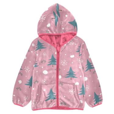 Imagem de KLL Jaqueta de lã para bebês meninas árvore de Natal casaco de inverno rosa menino jaqueta com zíper, Árvore de Natal, neve, 6 Anos