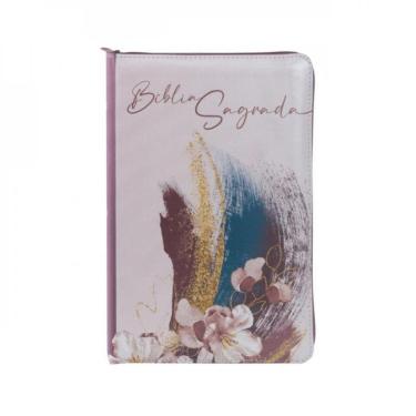 Imagem de Bíblia Nvi Com Zíper: Capa Em Couro Soft Rosa Com Acabamento Em Glitter, Letras De Jesus Em Vermelho