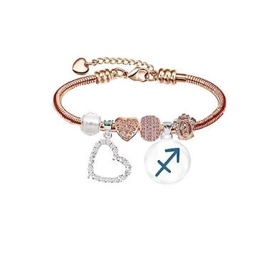 Imagem de Pulseira personalizada do zodíaco presentes para meninas banhado a ouro rosa 14K joia Pandora, Cristal, Zircônia cúbica