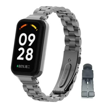 Imagem de T-BLUER Pulseira compatível com Xiaomi Redmi Band 2, pulseira de substituição de aço inoxidável com moldura de metal para Xiaomi Smart Band 8 Active