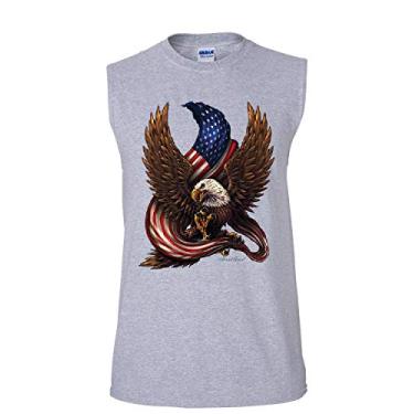 Imagem de Camiseta US Stars and Stripes Muscle Patriot American Pride Bald Eagle sem mangas, Cinza, M