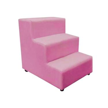 Imagem de Escada Escadinha Pet Cachorro 3 Degraus Rampa Suede Rosa