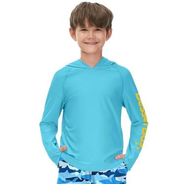 Imagem de BesserBay Camisa Rashguard de manga comprida com capuz proteção solar para meninos 1-14 anos, Azul e laranja, 4 Anos