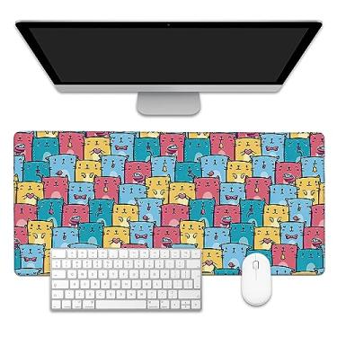 Imagem de EOBKLAX Kawaii Tapete de mesa de gatos coloridos, tapete de rato grande para jogos, base de borracha antiderrapante com bordas costuradas para decoração de casa, escritório, 90 x 40 cm
