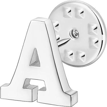 Imagem de Broche de lapela inicial para homens e mulheres, broches para ternos masculinos, pinos de botão de metal em tom de ouro 18K e prata., Metal, Sem pedras preciosas
