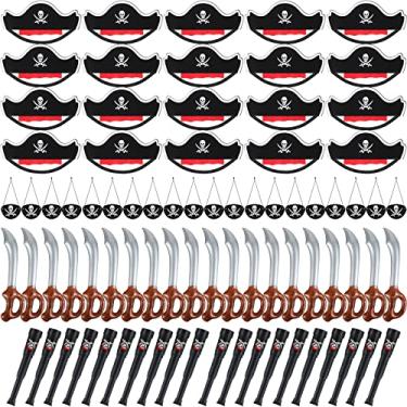 Imagem de JaGely 80 Pcs Caribbean Pirate Party Cosplay Set Include 20 Felt Pirate Hat 20 Pirate Captain Eye Patches 20 Inflatable Swords 20 Plastic Telescopes Accessories for Pirate Party Favors Supplies