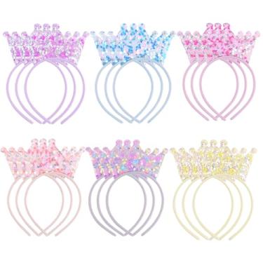 Imagem de Sundecor Tiaras brilhantes brilhantes de coroa de princesa, 18 peças de faixas de cabelo brilhantes de lantejoulas brilhantes tiaras elásticas, lembrancinhas de festa, presentes para meninas, mulheres, crianças, acessórios de cabelo, acessórios de decoração de cabeça