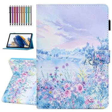Imagem de Capa para Samsung Galaxy Tab S6 Lite de 10,4 polegadas, modelo 2022/2020 (SM-P610/P613/P615/P619), capa dobrável de couro PU premium com suporte para caneta e vários ângulos de visão - flor