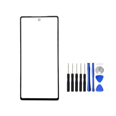 Imagem de UPONEW Lente de vidro para painel frontal externo do Google Pixel 6a - Substituição de lente externa preta do painel de vidro da tela frontal com ferramenta de abertura (não LCD e não digitalizador)