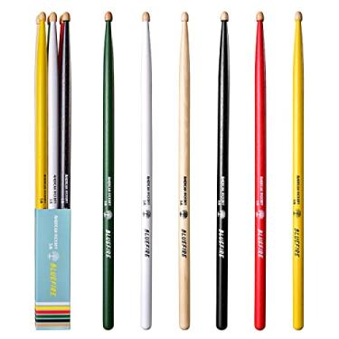 Imagem de 6 bastões/3 pares de baquetas 5A (cor sortida), baquetas clássicas de 5A, baquetas de nogueira com pontas de bolota, para bateria acústica ou eletrônica, baqueta Bluefire, peso correspondente.