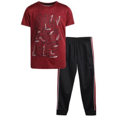 Imagem de Pro Athlete Conjunto de calças esportivas para meninos – 2 peças de camiseta de desempenho e calça de moletom de tricô – roupa esportiva para meninos (8-16), Impressionante vermelho/preto, 14-16