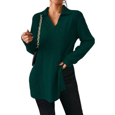 Imagem de AGSEEM Blusas femininas de renda manga comprida gola redonda túnica tops blusas 2023 outono, Verde escuro - 01, M