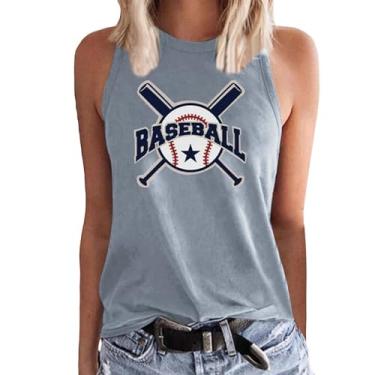 Imagem de Camisetas de beisebol femininas de beisebol com estampa de mãe e gola redonda pulôver coletes femininas regatas femininas camisetas de verão, Cinza, XXG