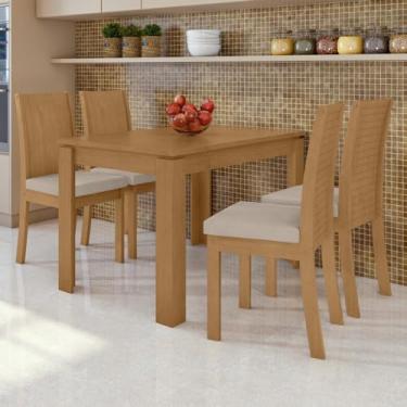 Imagem de Conjunto Mesa Retangular 4 Cadeiras Athenas Móveis Lopas Amêndoa Clean/veludo Naturale Creme