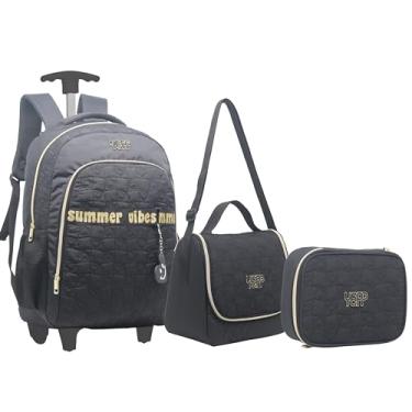 Imagem de Kit Escolar Mochila de Rodinha Lancheira Térmica e Estojo Duplo Yepp MF8156 (Preto)