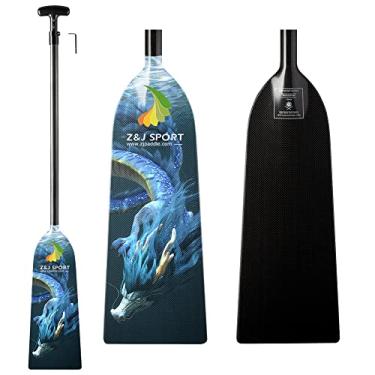 Imagem de Z&J SPORT Raquete ajustável de barco, raquete de fibra de carbono aprovada pela IDBF, raquete gráfico de dragão com ajustador para corrida de barco dragão com alça ajustável em T (faixa: 43"-52"/110cm-132cm) (SCB5)