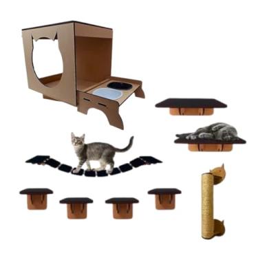 Imagem de Brinquedo Gatificação De Parede Para Gatos Em Mdf 6mm Playgroud 10 Pçs Com Arranhador