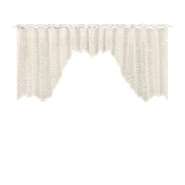 Imagem de Cortina Bando Renda Cascata Cozinha Floral Bege 2,95X1,00