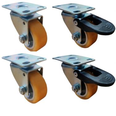 Imagem de 4 rodizio poliuretano placa giratória 50mm com e sem freio
