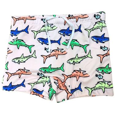 Imagem de Sunga Boxer Infantil Estampado Tubarões Shark Proteção Uv 50 Natação Praia Piscina Mar
