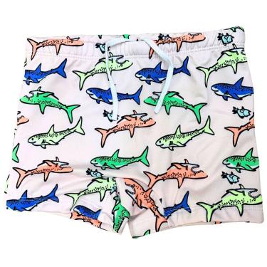 Imagem de Sunga Boxer Infantil Estampado Tubarões Shark Proteção Uv 50 Natação Praia Piscina Mar