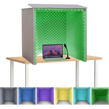 Imagem de Cabine vocal portátil, capa à prova de som de mesa, cabine de isolamento, estúdio de gravação de som feito por você mesmo, escudo de absorção de isolamento, microfone de estúdio para laptop