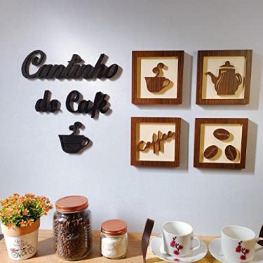 Imagem de 4 Quadros Decorativos Cantinho do Café MDF Relevo Cor:Bege