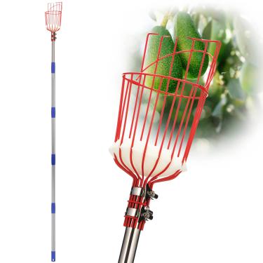 Imagem de DonSail Ferramenta de varão de colher de frutas com cesta telescópica - Picador de manga ajustável 88-152 cm cabo longo - maçã laranja abacate bolota limão pera pomelo Chery Picker para árvore