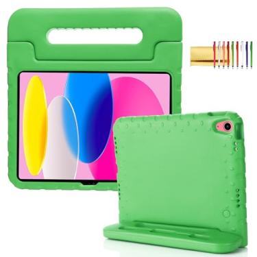 Imagem de Capa infantil para iPad 10ª geração (2022), iPad 11 polegadas A16 2025 com suporte para lápis, alça Techcircle leve, espuma vinílica acetinada, proteção resistente contra quedas, verde